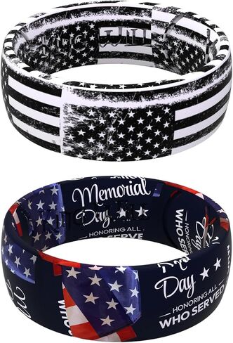 King Will Men's Silicone Wedding Ring, Patriotic American Flag Series with Breathable Inner Texture-7mm Wide 2mm Thick Durable Rubber Wedding Band in Black, Blue &Red, Flexible Size 8-11 in Kuwait
