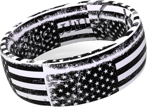 King Will Men's Silicone Wedding Ring, Patriotic American Flag Series with Breathable Inner Texture-7mm Wide 2mm Thick Durable Rubber Wedding Band in Black, Blue &Red, Flexible Size 8-11 in Kuwait