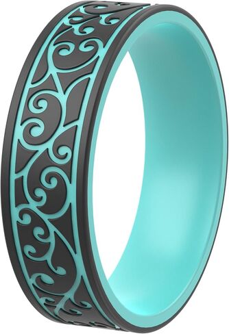 ThunderFit Laser Engraved Silicone Rings for Men - Flexible & Comfortable Rubber Wedding Band - Durable Anniversary Engagement Ring - Gift for Him - Safe for Work, Gym, or Everyday Wear in Kuwait
