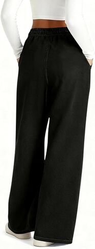 Wide Leg Pants Woman Elastic Waist Lightweight Womens Lounge Pants Solid Casual Beach Trousers with Pockets in Kuwait