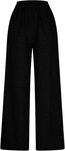 Wide Leg Pants Woman Elastic Waist Lightweight Womens Lounge Pants Solid Casual Beach Trousers with Pockets in Kuwait
