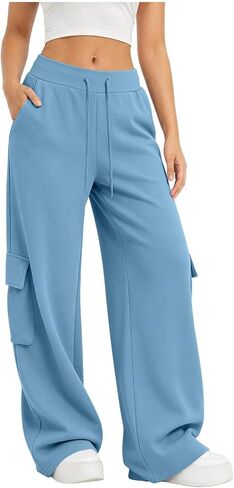 Sweatpants Women Drawstring Elastic Waisted Wide Leg Loose Fit Casual Baggy Lightweight Outdoor Athletic Gym Workout in Kuwait