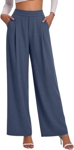 Ctreela Women Wide Leg Dress Pants Casual Flowy High Rise Palazzo Trousers with Pockets Work Office Streetwear Clothes in Kuwait
