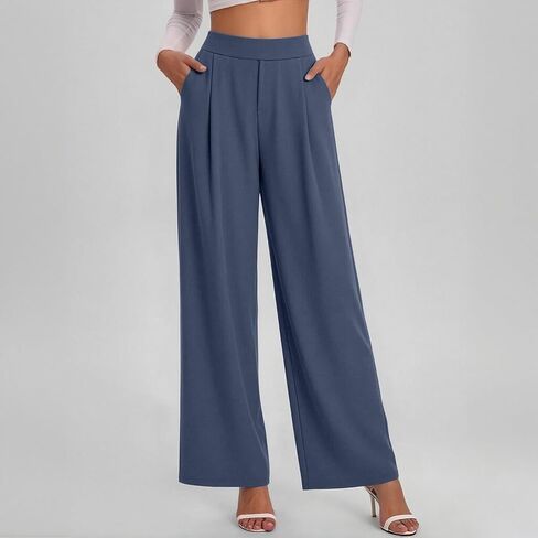 Ctreela Women Wide Leg Dress Pants Casual Flowy High Rise Palazzo Trousers with Pockets Work Office Streetwear Clothes in Kuwait