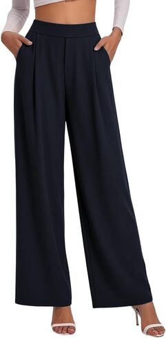 Ctreela Women Wide Leg Dress Pants Casual Flowy High Rise Palazzo Trousers with Pockets Work Office Streetwear Clothes in Kuwait