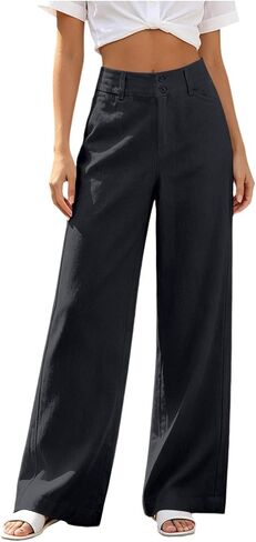 Ctreela Women's Linen Long Pants High Waist Button Y2K Wide Leg Trousers Casual Straight Leg Palazzo Pant Trouser in Kuwait