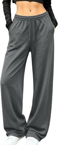 Wide Leg Pants for Women Drawstring High Elastic Waist Loose Casual Sweatpants with Pockets Workout Daily Wear in Kuwait