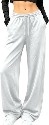 Wide Leg Pants for Women Drawstring High Elastic Waist Loose Casual Sweatpants with Pockets Workout Daily Wear in Saudi Arabia