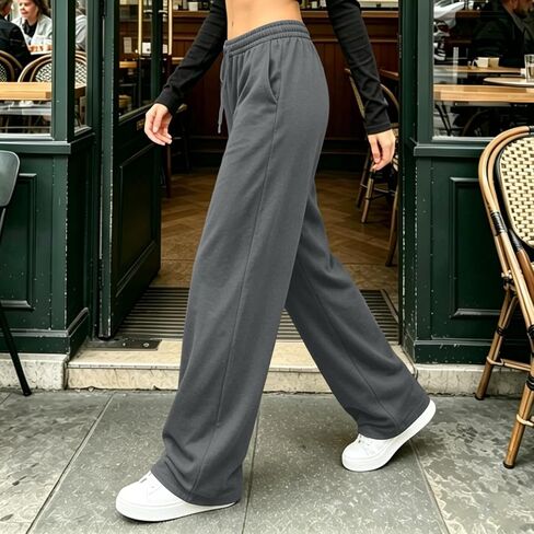Wide Leg Pants for Women Drawstring High Elastic Waist Loose Casual Sweatpants with Pockets Workout Daily Wear in Kuwait