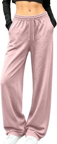 Wide Leg Pants for Women Drawstring High Elastic Waist Loose Casual Sweatpants with Pockets Workout Daily Wear in Kuwait