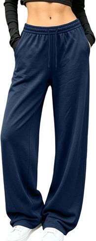 Wide Leg Pants for Women Drawstring High Elastic Waist Loose Casual Sweatpants with Pockets Workout Daily Wear in Kuwait