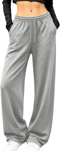 Wide Leg Pants for Women Drawstring High Elastic Waist Loose Casual Sweatpants with Pockets Workout Daily Wear in Kuwait