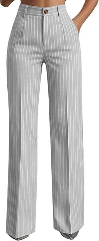 Ctreela Women's Striped Dressy Pants with Pockets High Waisted Straight Leg Pant Wide Leg Office Work Suit Trousers in Kuwait
