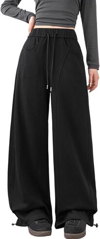 Women's Wide Leg Pants High Elastic Waist Drawstring Sweatpants with Pockets Casual Loose Yoga Sport in Saudi Arabia