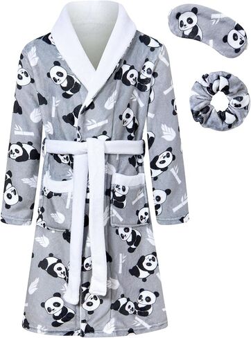 Funnycokid Girls Robe with Matching Sleep Mask Scrunchie for Kids 6-13 Years in Kuwait