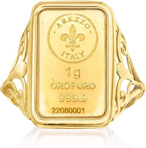 Ross-Simons Italian 24kt Yellow Gold Fleur-De-Lis 1-Gram Ingot Ring With 14kt Yellow Gold Band in Kuwait