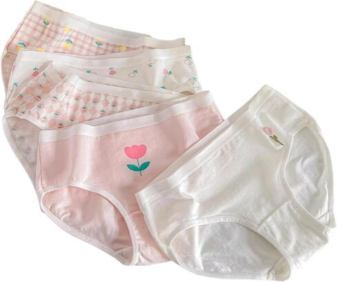 Women’s Cute Panties 5 Pack, Pink Tulip Floral Soft Breathable Kawaii Mid-Rise Underwear Briefs for Girls in Saudi Arabia