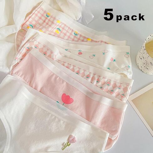 Women’s Cute Panties 5 Pack, Pink Tulip Floral Soft Breathable Kawaii Mid-Rise Underwear Briefs for Girls in Saudi Arabia