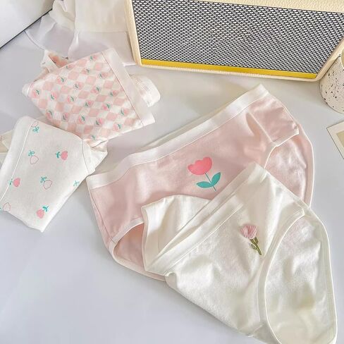 Women’s Cute Panties 5 Pack, Pink Tulip Floral Soft Breathable Kawaii Mid-Rise Underwear Briefs for Girls in Saudi Arabia
