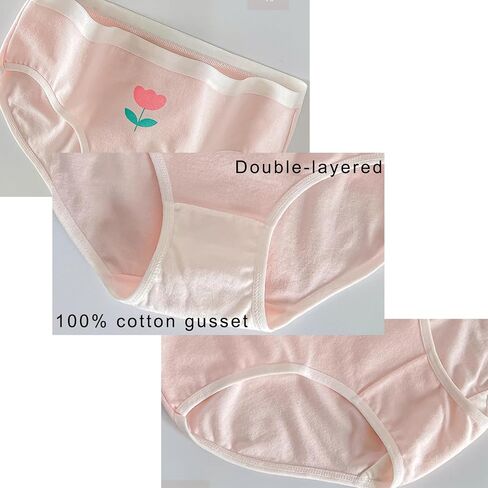 Women’s Cute Panties 5 Pack, Pink Tulip Floral Soft Breathable Kawaii Mid-Rise Underwear Briefs for Girls in Saudi Arabia