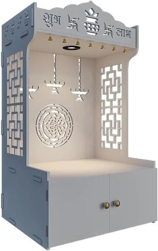 Timeless Wooden Templ/Mandir for Home with Spacious Shelf Inbuilt Focus Light, 46 Centimeters, 109 CM Generous Size White in Saudi Arabia