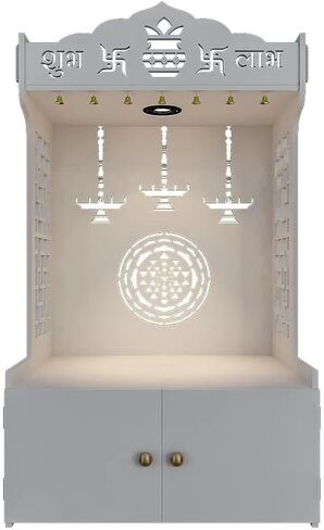 Timeless Wooden Templ/Mandir for Home with Spacious Shelf Inbuilt Focus Light, 46 Centimeters, 109 CM Generous Size White in Saudi Arabia
