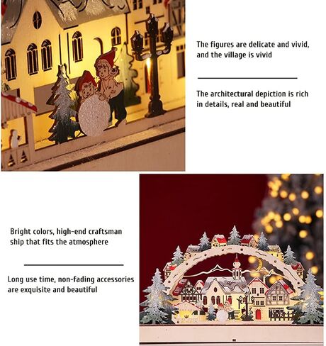 LED Scene Wooden Village Ornament, Detailed and Decorative, Made of Wood, with Smooth Edges, Stable Placement, for Home Decor at Night, Christmas House in Kuwait