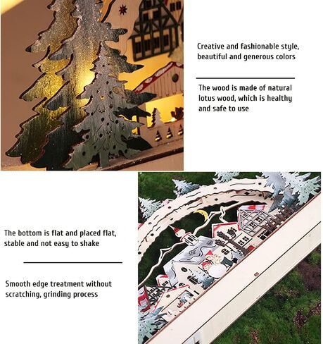 LED Scene Wooden Village Ornament, Detailed and Decorative, Made of Wood, with Smooth Edges, Stable Placement, for Home Decor at Night, Christmas House in Kuwait