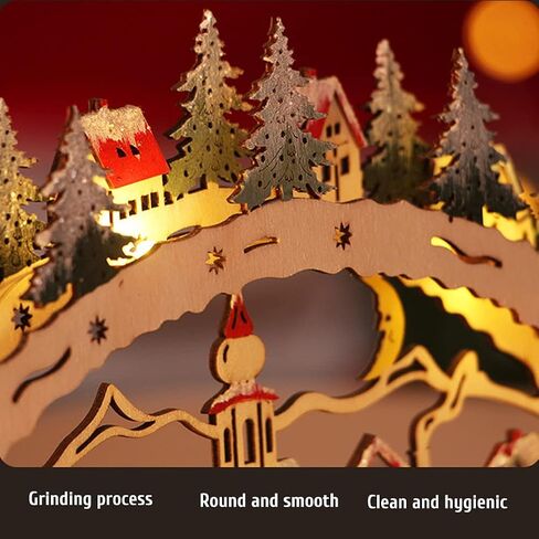 LED Scene Wooden Village Ornament, Detailed and Decorative, Made of Wood, with Smooth Edges, Stable Placement, for Home Decor at Night, Christmas House in Kuwait