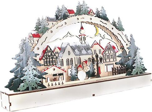 LED Scene Wooden Village Ornament, Detailed and Decorative, Made of Wood, with Smooth Edges, Stable Placement, for Home Decor at Night, Christmas House in Kuwait