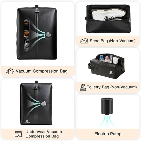 Compression Packing Cubes for Travel with Electric Pump, Vacuum Travel Organizer Set for Carry-On Luggage, Shoe Bag & Toiletry Bag, 5-Piece in Saudi Arabia