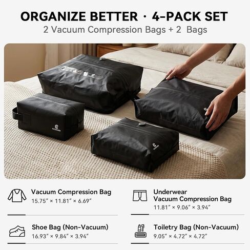 Compression Packing Cubes for Travel with Electric Pump, Vacuum Travel Organizer Set for Carry-On Luggage, Shoe Bag & Toiletry Bag, 5-Piece in Saudi Arabia