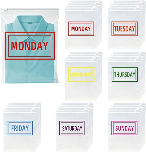 28 Pcs Days of the Week Packing Cubes for Travel Clear Compression Packing Organizers for Suitcase Daily Planner Travel Bags for Clothes Reusable Zippered Luggage Storage Bag in Kuwait