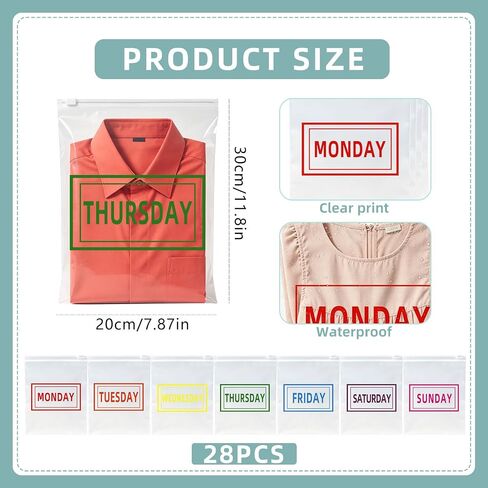 28 Pcs Days of the Week Packing Cubes for Travel Clear Compression Packing Organizers for Suitcase Daily Planner Travel Bags for Clothes Reusable Zippered Luggage Storage Bag in Kuwait