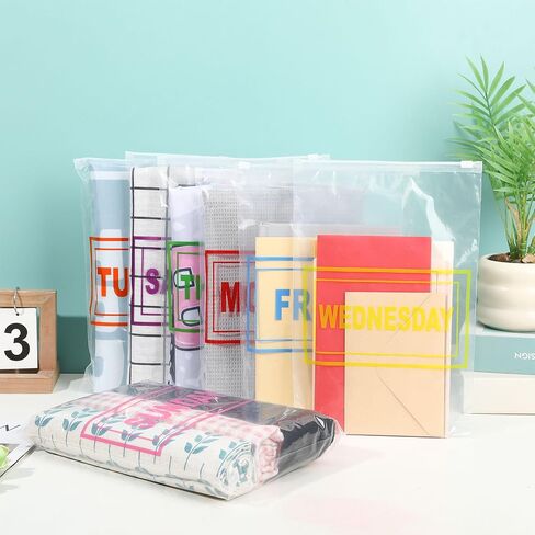 28 Pcs Days of the Week Packing Cubes for Travel Clear Compression Packing Organizers for Suitcase Daily Planner Travel Bags for Clothes Reusable Zippered Luggage Storage Bag in Kuwait