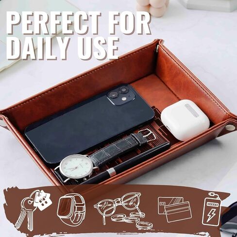InnoBeta Chicago City Skyline Gifts for Chicago Lovers, Chicago Souvenir, Skyline Map Valet Tray for Him, Male, Boyfriend, Son, Husband, Dad, Desktop Organizer PU Leather Tray in Kuwait