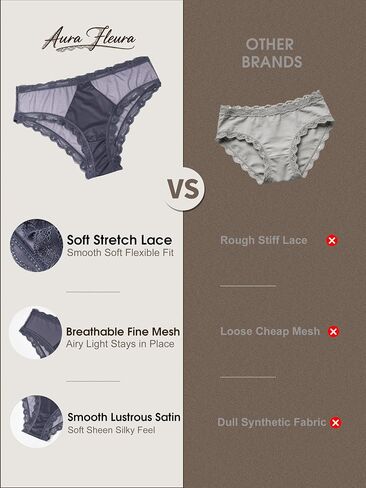 Womens Low Rise Lace Bikini Panties Satin Front Flattering Everyday Underwear Lyocell Silk-Blend Gusset in Kuwait
