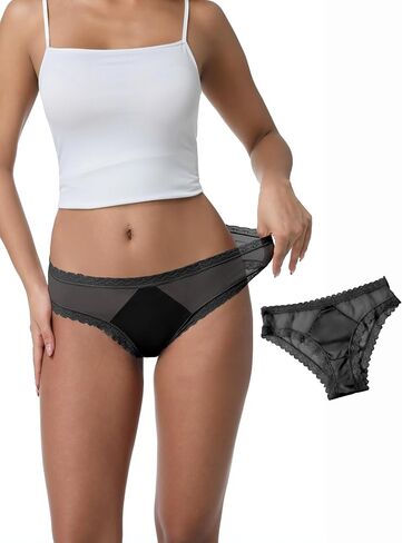 Womens Low Rise Lace Bikini Panties Satin Front Flattering Everyday Underwear Lyocell Silk-Blend Gusset in Kuwait
