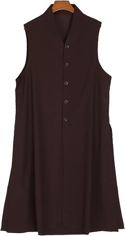 Kung Fu Costume Meditation Suit Zen Buddhist Vest,Long Vest Sleeveless Vest,Breathable Cool Summer Thin(Coffee)(2XS) in Kuwait