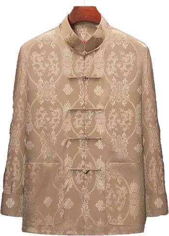 Traditional Chinese Shirt Kung Fu Top,Men Tang Suit Jacket, Spring and Autumn Tang Suit Men Jacket(Yellow)(4XL) in Kuwait