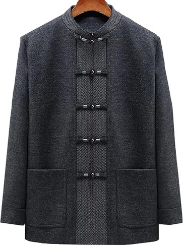 Tang Suit Ethnic Middle-Aged and Elderly Men's Spring and Autumn Winter Chinese Wedding Suit Old Man Festive Jacket(Dark Gray)(XL) in Kuwait