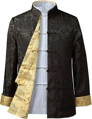 Tang Suit Men, Traditional Chinese Style Spring Autumn Thin Coat, Classic Mandarin Collar Chinese Shirt, Reversible Chinese Martial Arts Uniform(Green-Yellow)(M) in Kuwait