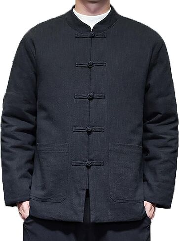 Traditional Chinese Tang Suit Men Jacket, Winter Padded Tang Suit Jacket, Kung Fu Shirt Outerwear with Pockets, Tai Chi & Kung Fu Uniform(Black)(XL) in Kuwait