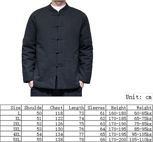 Traditional Chinese Tang Suit Men Jacket, Winter Padded Tang Suit Jacket, Kung Fu Shirt Outerwear with Pockets, Tai Chi & Kung Fu Uniform(Black)(XL) in Kuwait