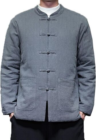 Traditional Chinese Tang Suit Men Jacket, Winter Padded Tang Suit Jacket, Kung Fu Shirt Outerwear with Pockets, Tai Chi & Kung Fu Uniform(Black)(XL) in Kuwait