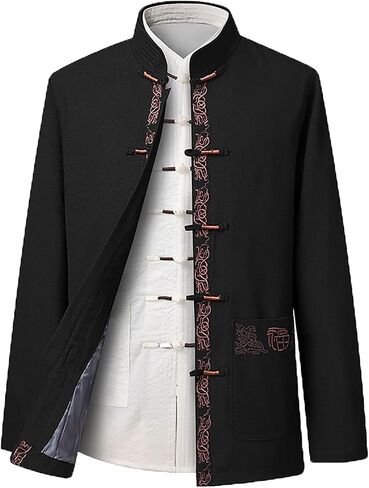Men Tang Suit Kung Fu Jacket, Traditional Long Sleeve Kung Fu Jacket, Mandarin Collar Jacket, Lightweight Spring Autumn Top(Red)(3XL) in Kuwait