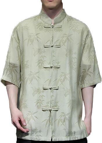 Tang Suit Top, Kung Fu Uniforms Martial Arts Suit, Chinese Traditional Clothes Kung Fu Tai Chi Shirts, Summer Tang Suit Men Shirt(Green)(3XL) in Kuwait
