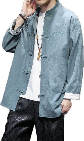 Men Tang Suit Jacket, Traditional Stand Collar Tai Chi Uniform, Tang Suit Kung Fu Top, Autumn Winter Tai Chi Uniform Top(Black)(M) in Kuwait