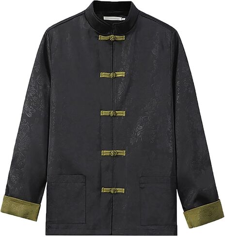 Men Traditional Chinese Tang Suit Jacket, Mandarin Collar Kung Fu Clothing, Men Spring Jacquard Tang Suit, Martial Arts Uniform Jacket for Tai Chi(Green)(3XL) in Kuwait