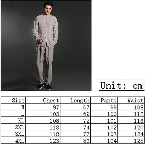 Kung Fu Jacket Tops Martial Arts Long Jersey,Chinese Tang Suit Men Suit Summer Long-Sleeve Clothing(White)(L) in Kuwait